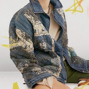 Free People Quilted Patchwork Denim Jacket